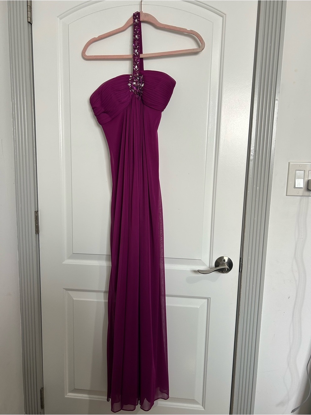y2k 90s Vintage Cache Magenta One-Shoulder Chiffon Maxi Gown Dress Size XS chic